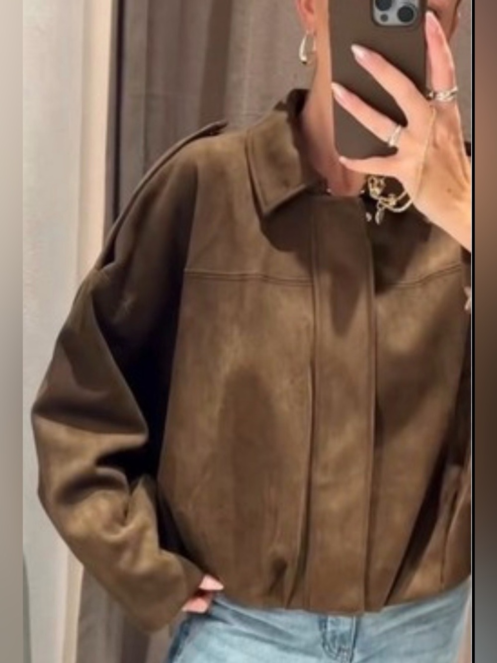 Women’s olive green slouchy Suede bomber Jacket